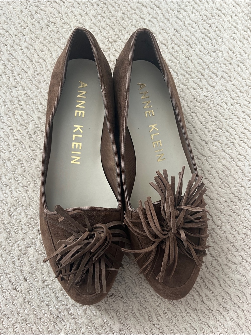 Anne Klein Brown Suede Tassel Loafers